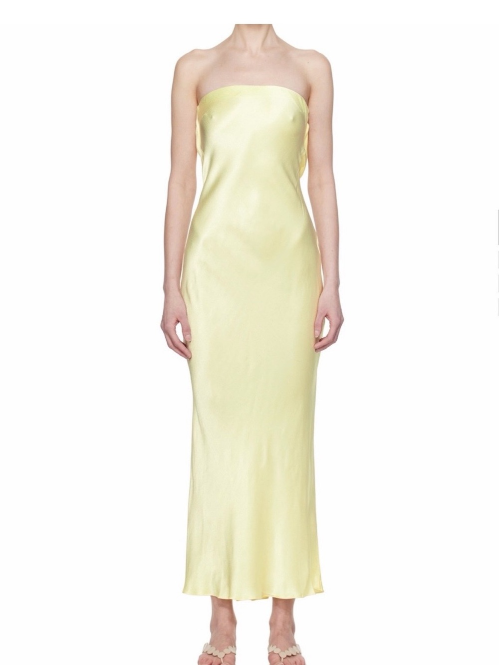 Bec & Bridge Strapless Satin Slip Dress in Light Yellow